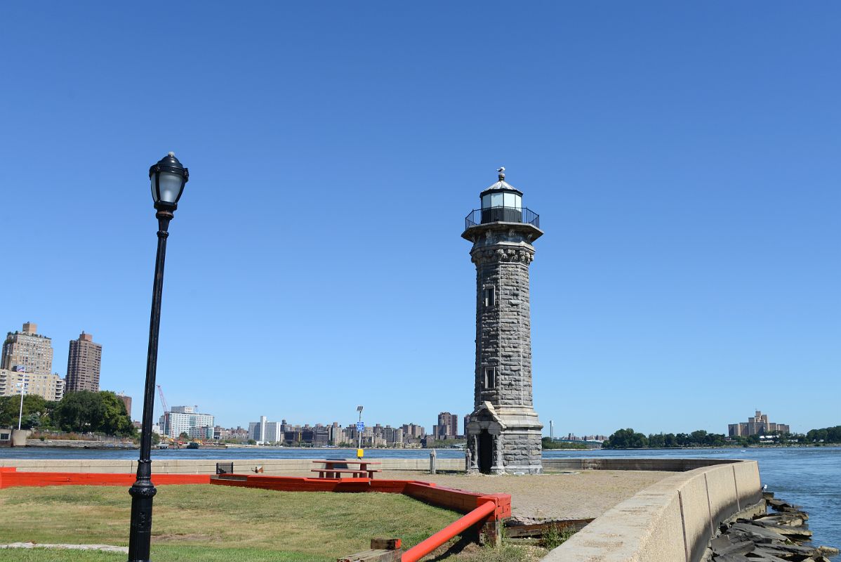 65 New York City Roosevelt Island Lighthouse At The Northeast Tip With The East River, Carl Schurz Park, East Harlem, and Randalls Island
